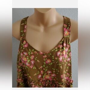 Matilda Jane-XS-Brown& pink floral ruffled tank top. Lightweight, cross back top